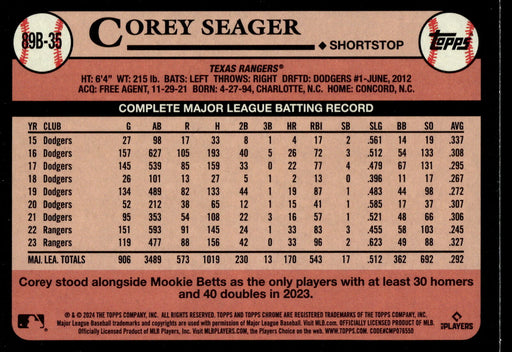 2024 Topps #89B-35 Corey Seager 1989 Topps Baseball 35th Anniversary Foil