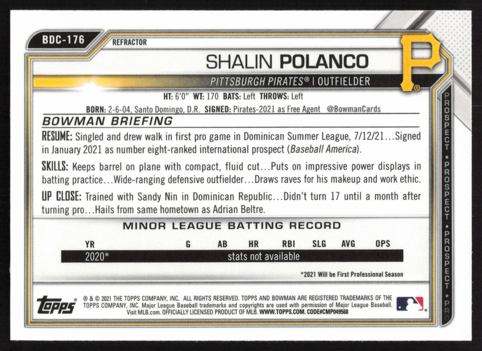 2021 Bowman Draft #BDC-176 Shalin Polanco Chrome Refractor