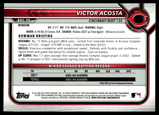 2022 Bowman Draft #BDC-70 Victor Acosta Chrome Refractor