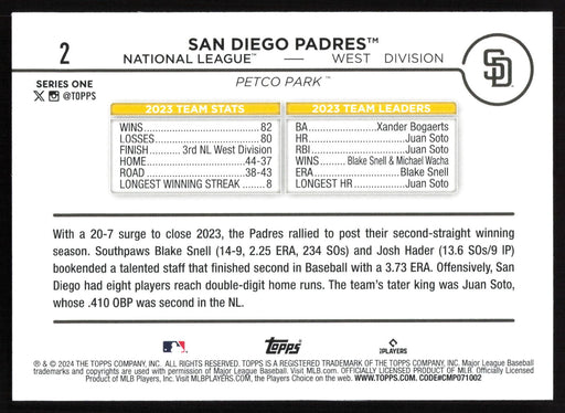 2024 Topps #2 San Diego Padres