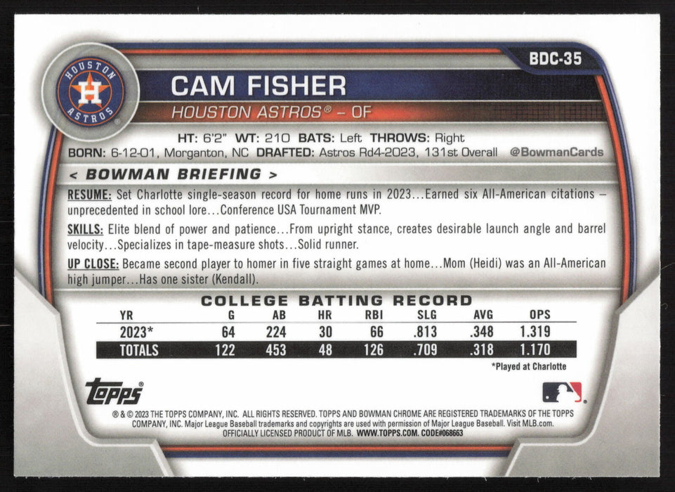 2023 Bowman Draft #BDC-35 Cam Fisher Chrome Refractor