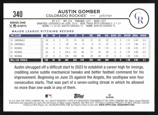 2024 Topps #340 Austin Gomber Base