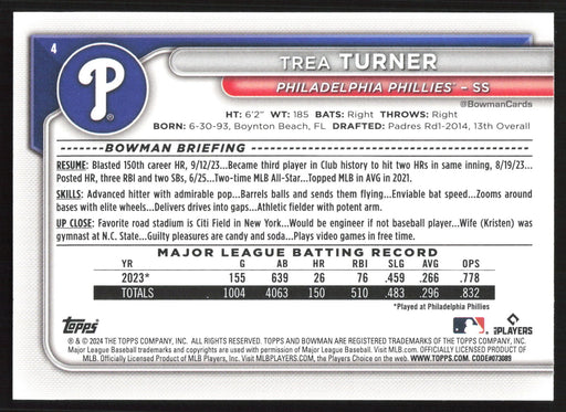 2024 Bowman #4 Trea Turner