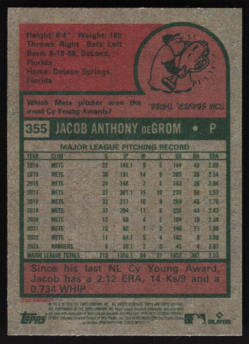 2024 Topps Heritage #355 Jacob deGrom Base