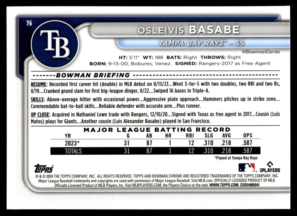 2024 Bowman Chrome #76 Osleivis Basabe