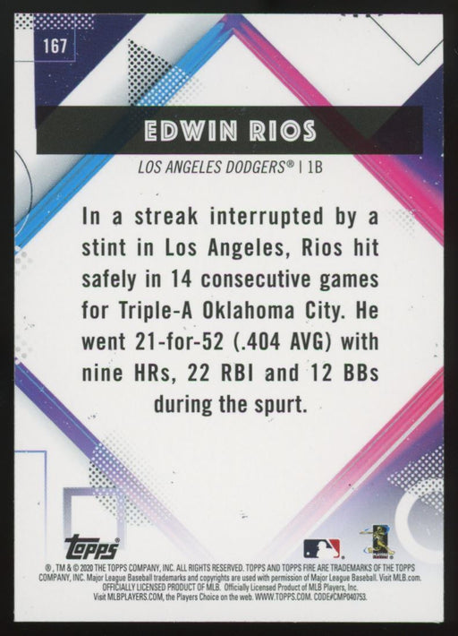 2020 Topps Fire #167 Edwin Rios Blue Chip