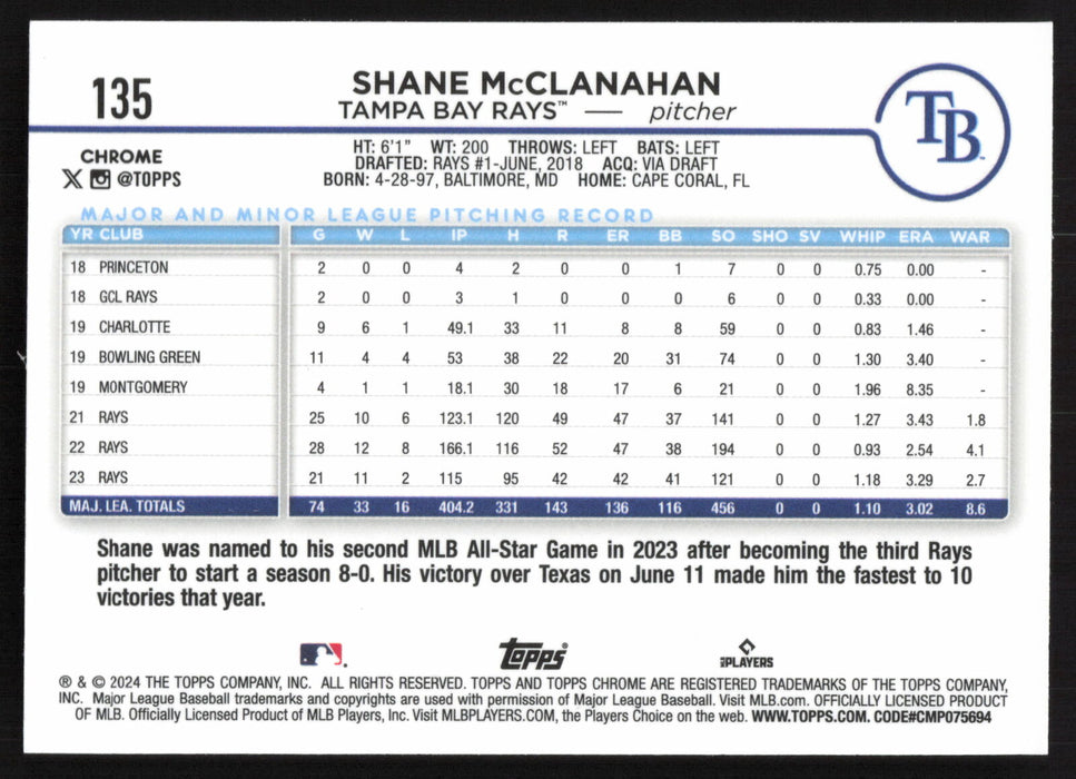 2024 Topps Chrome #135 Shane McClanahan