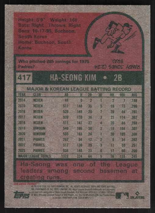 2024 Topps Heritage #417 Ha-Seong Kim Base