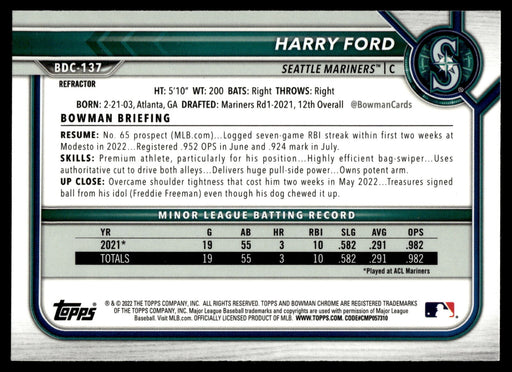 2022 Bowman Draft #BDC-137 Harry Ford Chrome Refractor