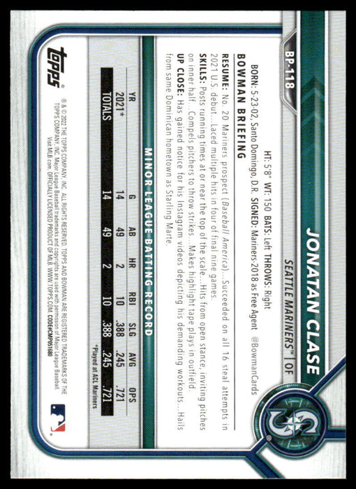 2022 Bowman #BP-118 Jonatan Clase Prospects