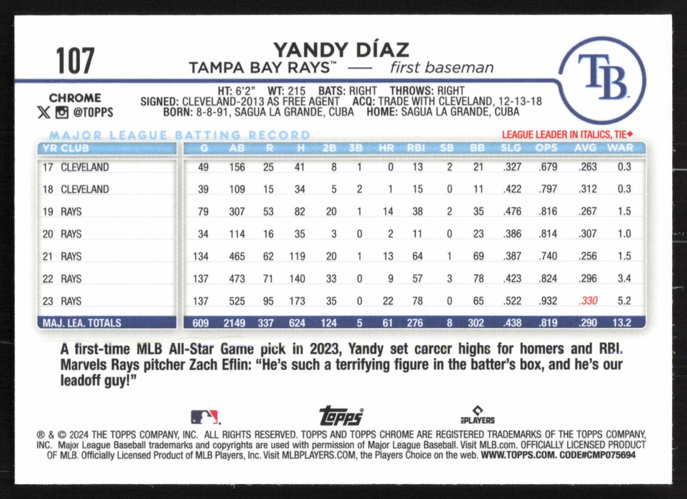 2024 Topps Chrome #107 Yandy Díaz