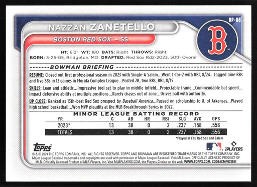 2024 Bowman #BP-88 Nazzan Zanetello Base