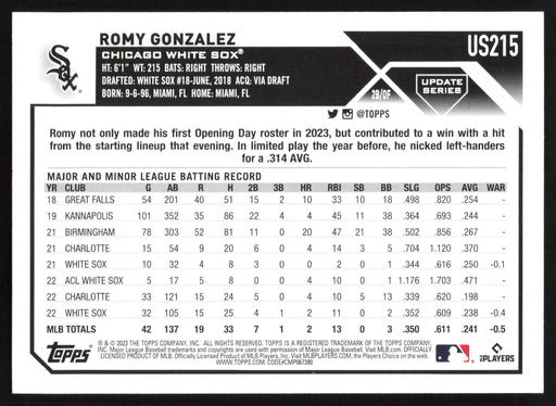 2023 Topps Update #US215 Romy Gonzalez Gold Foil