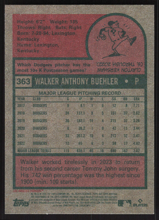 2024 Topps Heritage #363 Walker Buehler