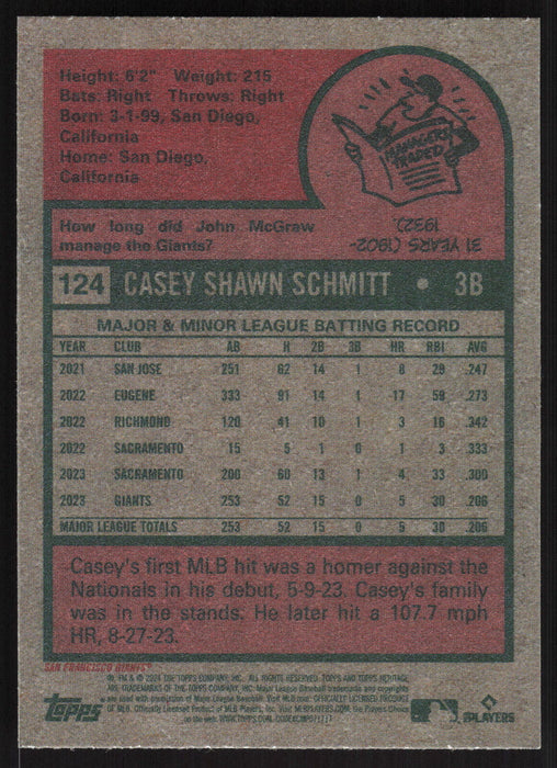 2024 Topps Heritage #124 Casey Schmitt Base