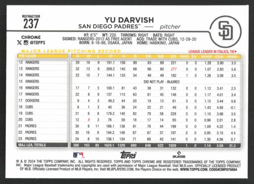 2024 Topps Chrome #237 Yu Darvish Refractor