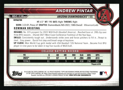 2022 Bowman Draft #BDC-138 Andrew Pintar Chrome Refractor