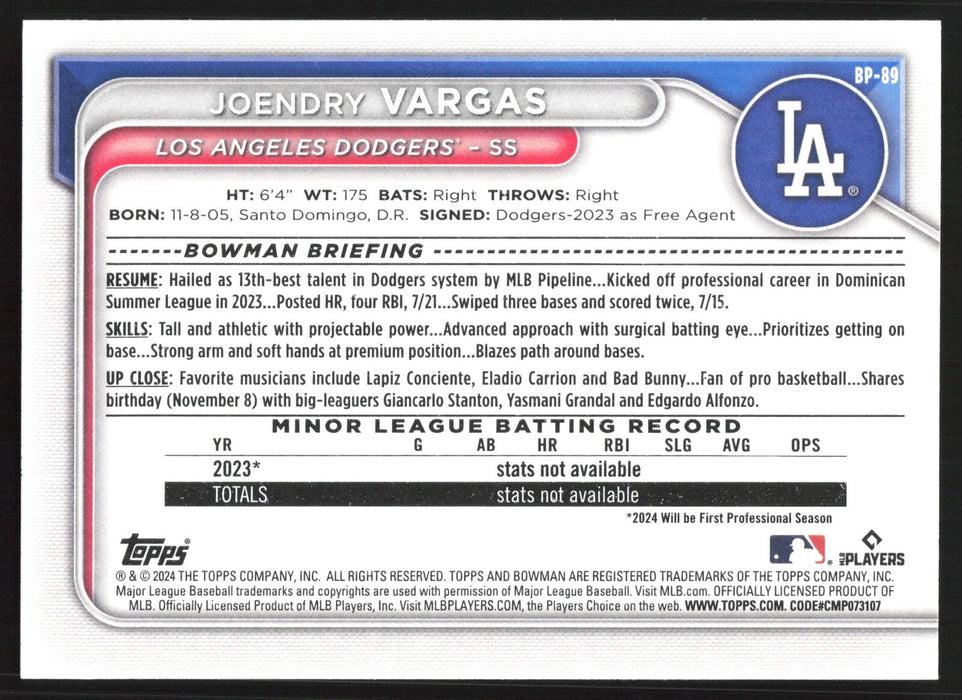 2024 Bowman #BP-89 Joendry Vargas Base