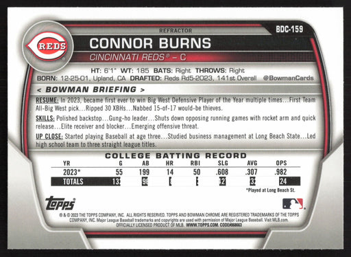 2023 Bowman Draft #BDC-159 Connor Burns Chrome Refractor