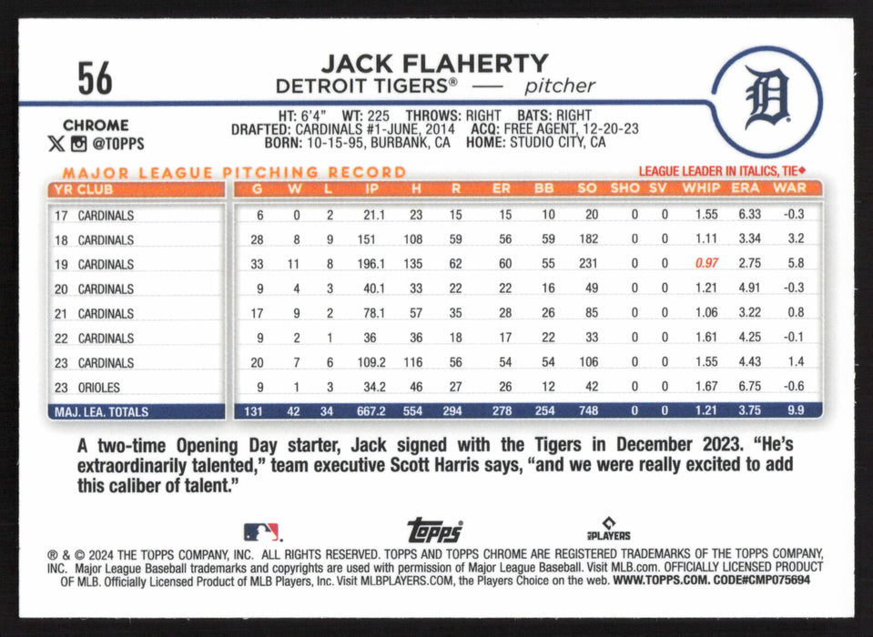 2024 Topps Chrome #56 Jack Flaherty