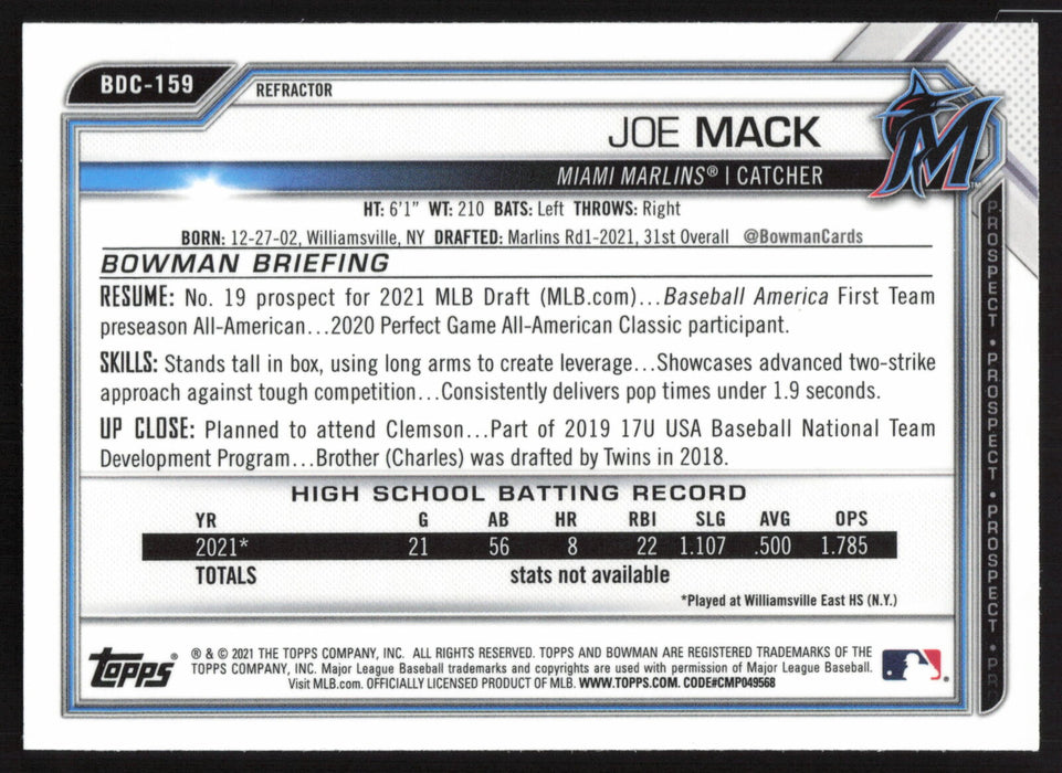 2021 Bowman Draft #BDC-159 Joe Mack Chrome Refractor