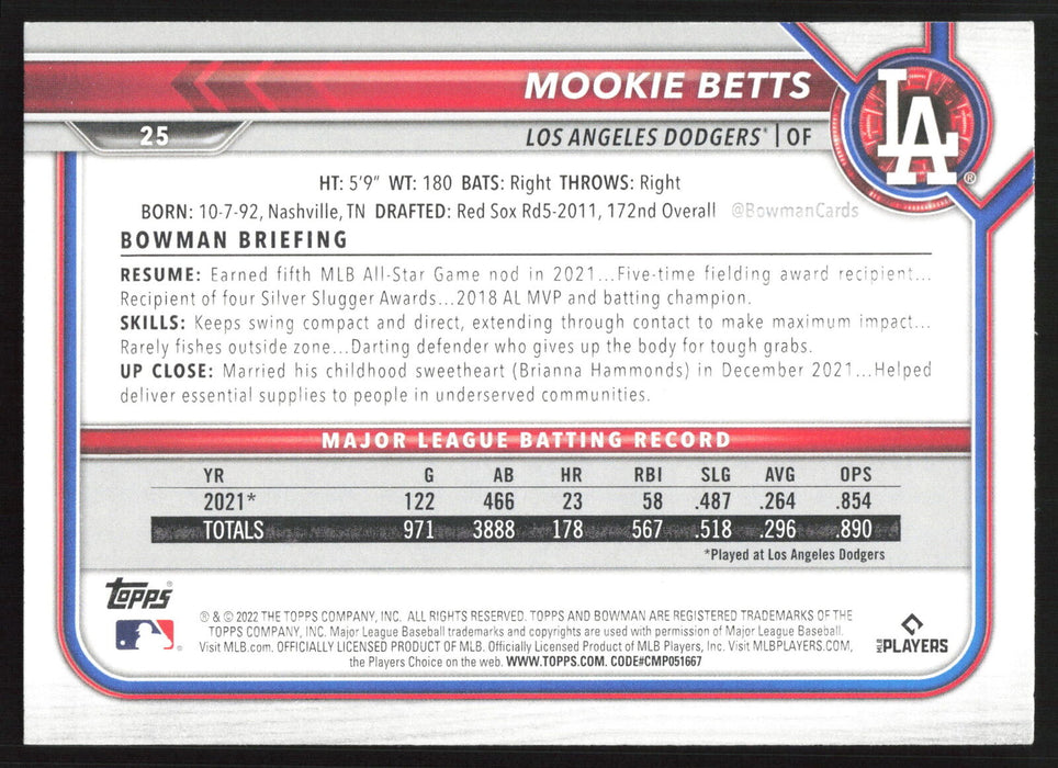 2022 Bowman #25 Mookie Betts Base