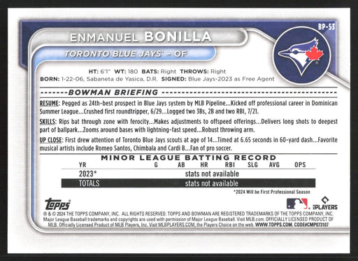 2024 Bowman #BP-53 Enmanuel Bonilla Base