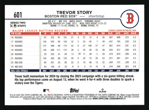 2024 Topps #601 Trevor Story Aqua