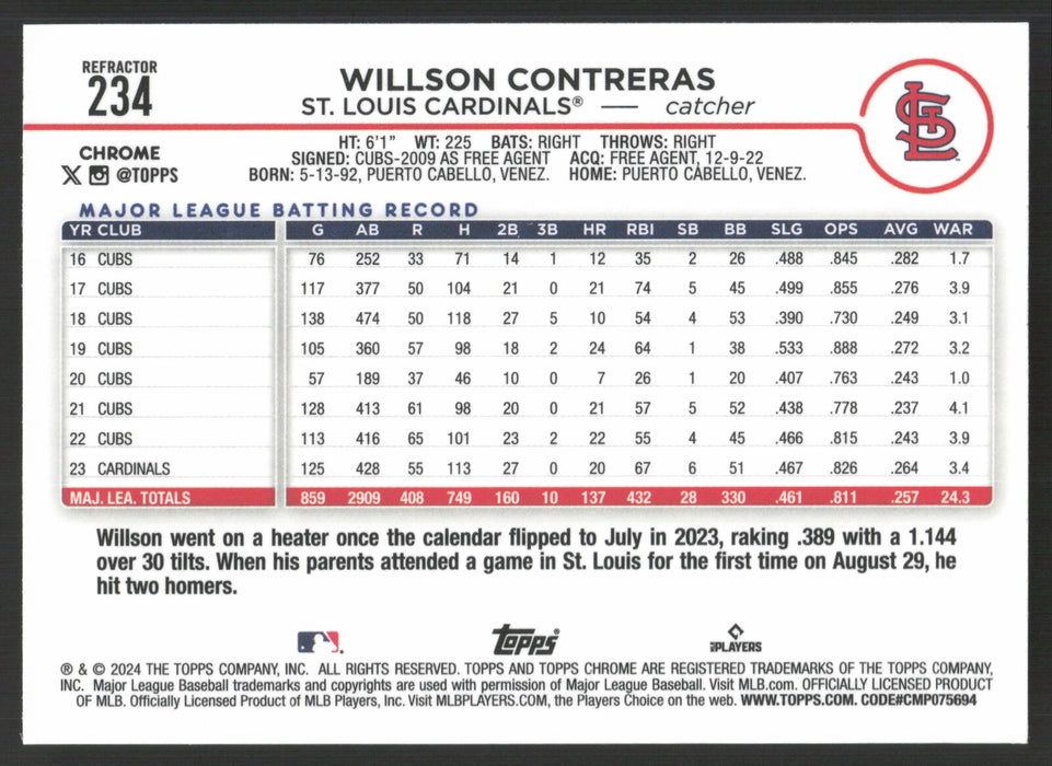 2024 Topps Chrome #234 Willson Contreras Refractor