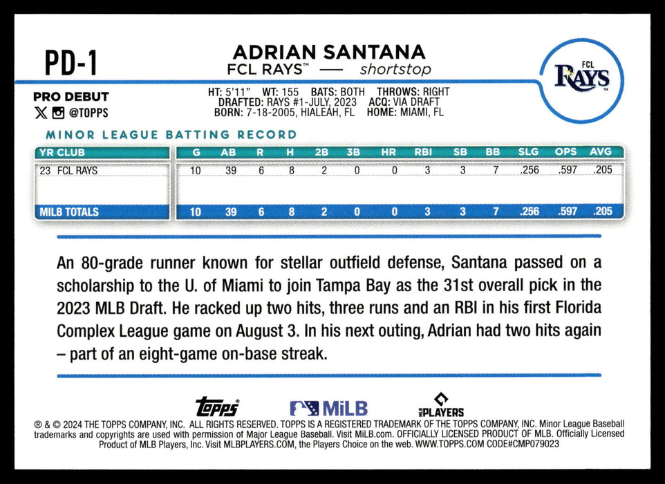 2024 Topps Pro Debut #PD-1 Adrian Santana