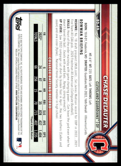 2022 Bowman Draft #BD-49 Chase DeLauter