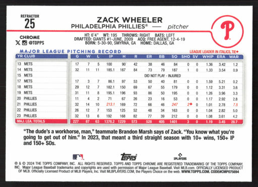 2024 Topps Chrome #25 Zack Wheeler Refractor