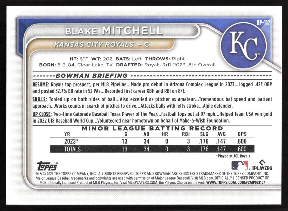 2024 Bowman #BP-117 Blake Mitchell Base