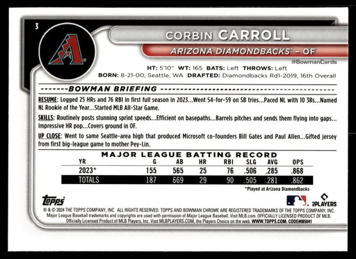 2024 Bowman Chrome #3 Corbin Carroll