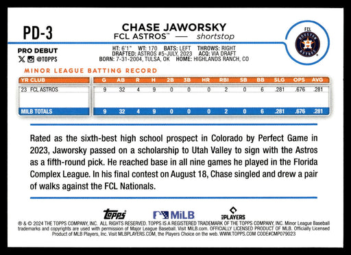 2024 Topps Pro Debut #PD-3 Chase Jaworsky