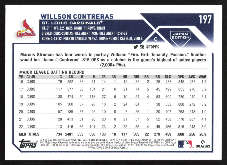 2023 Topps Japan Edition #197 Willson Contreras