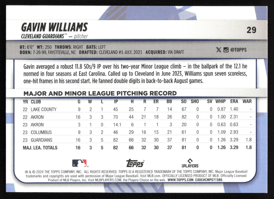 2024 Topps Big League #29 Gavin Williams