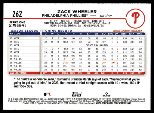 2024 Topps #262 Zack Wheeler Aqua