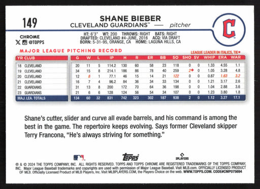 2024 Topps Chrome #149 Shane Bieber