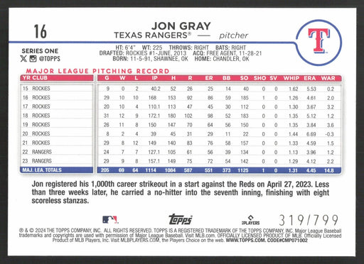 2024 Topps #16 Jon Gray Purple Holofoil #/799