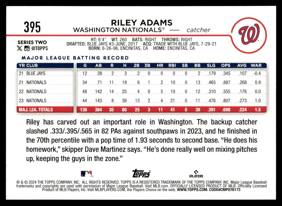 2024 Topps #395 Riley Adams Rainbow Foil