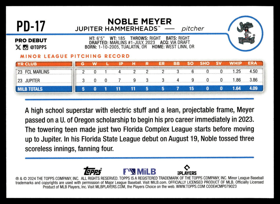 2024 Topps Pro Debut #PD-17 Noble Meyer