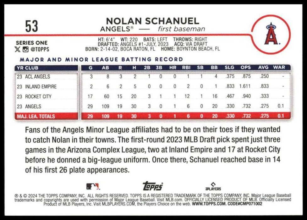 2024 Topps #53 Nolan Schanuel Royal Blue