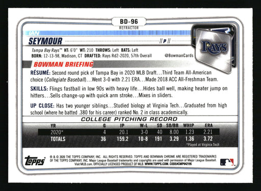 2020 Bowman Draft #BD-96 Ian Seymour Chrome Refractor