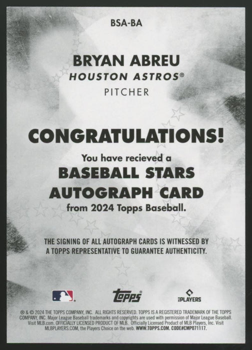 2024 Topps #BSA-BA Bryan Abreu Baseball Stars Autographs