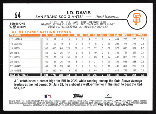 2024 Topps #64 J.D. Davis