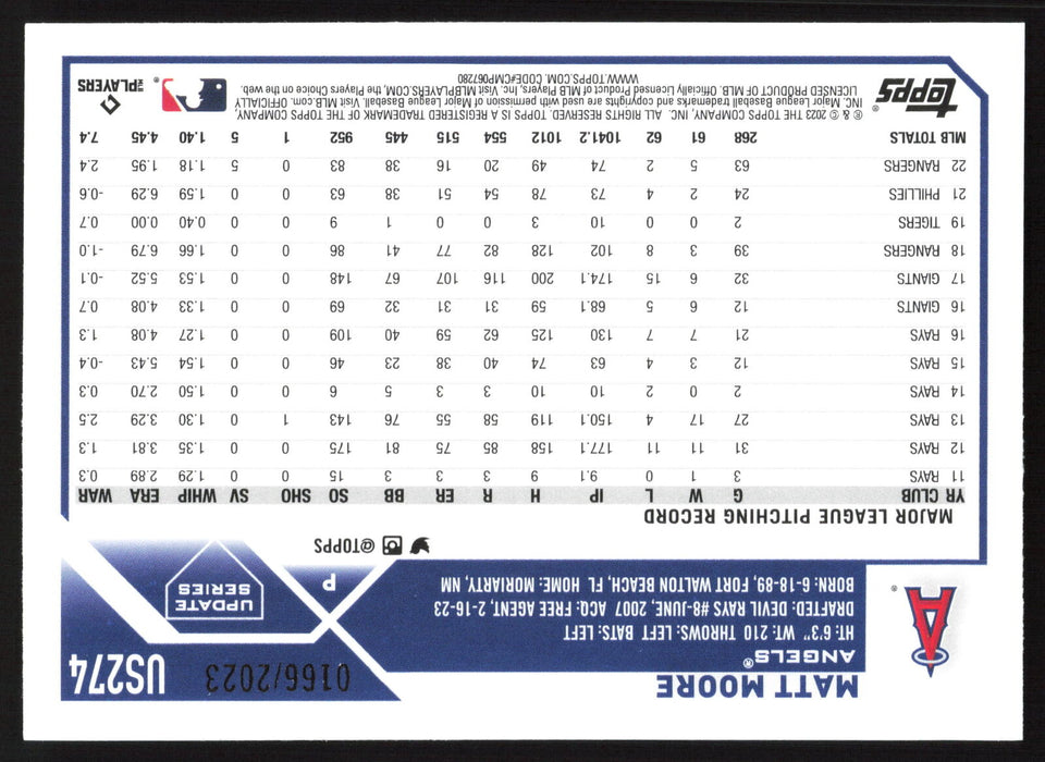 2023 Topps Update #US274 Matt Moore Gold #/2023