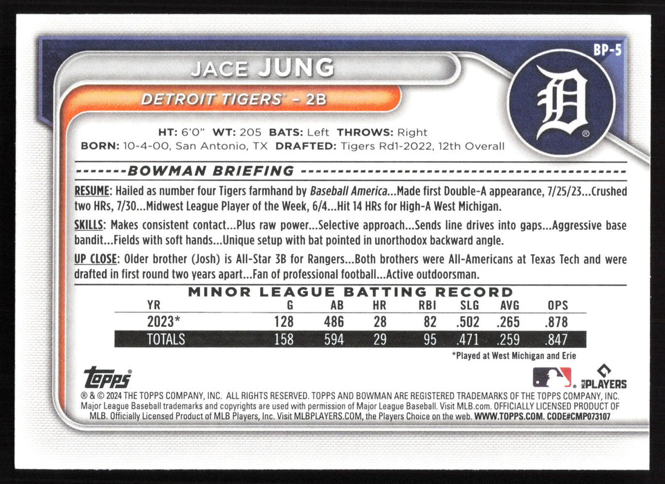 2024 Bowman #BP-5 Jace Jung Prospects Base