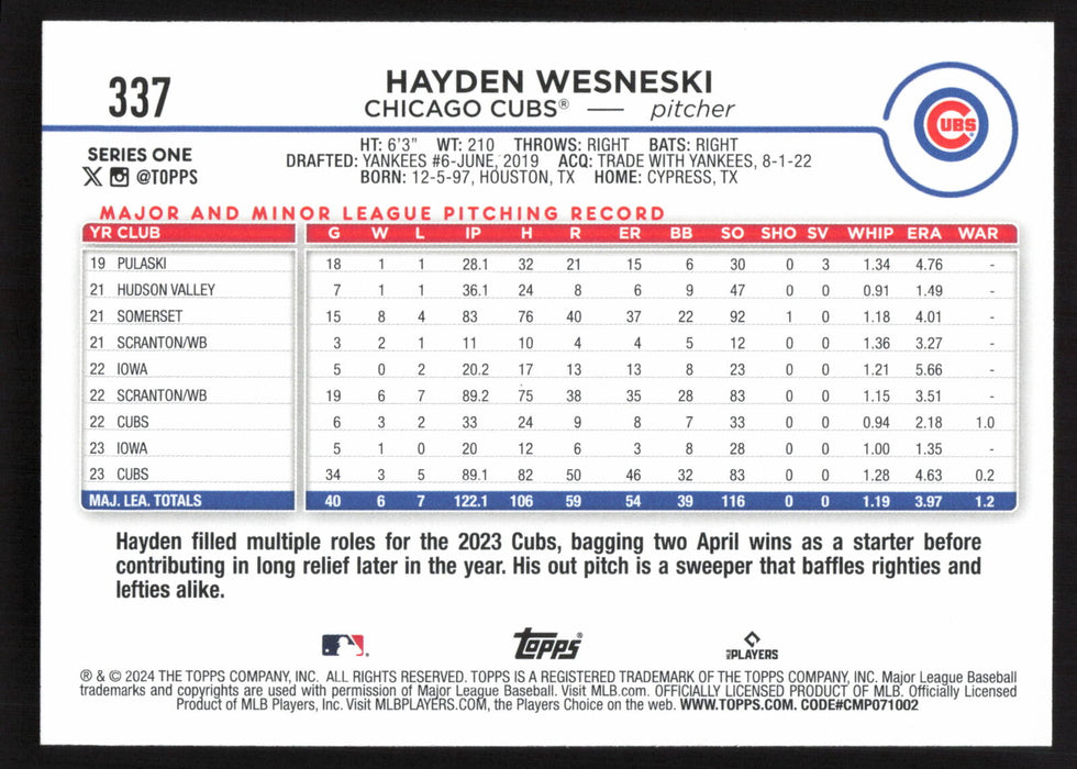 2024 Topps #337 Hayden Wesneski Base