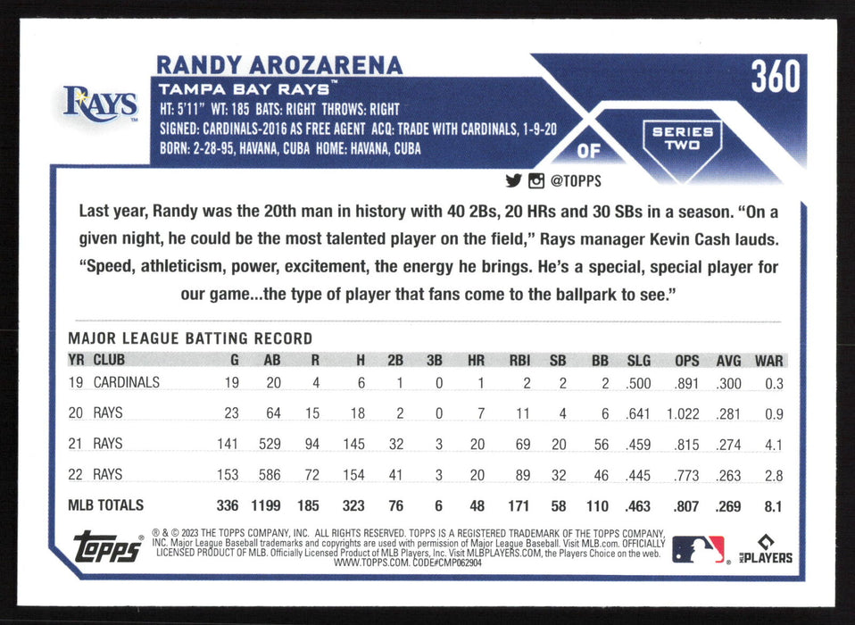 2023 Topps #360 Randy Arozarena Gold Foil